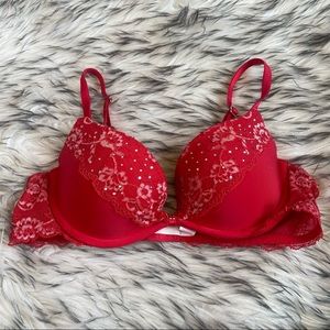 Victoria’s Secret Red Lace Padded Demi Bra